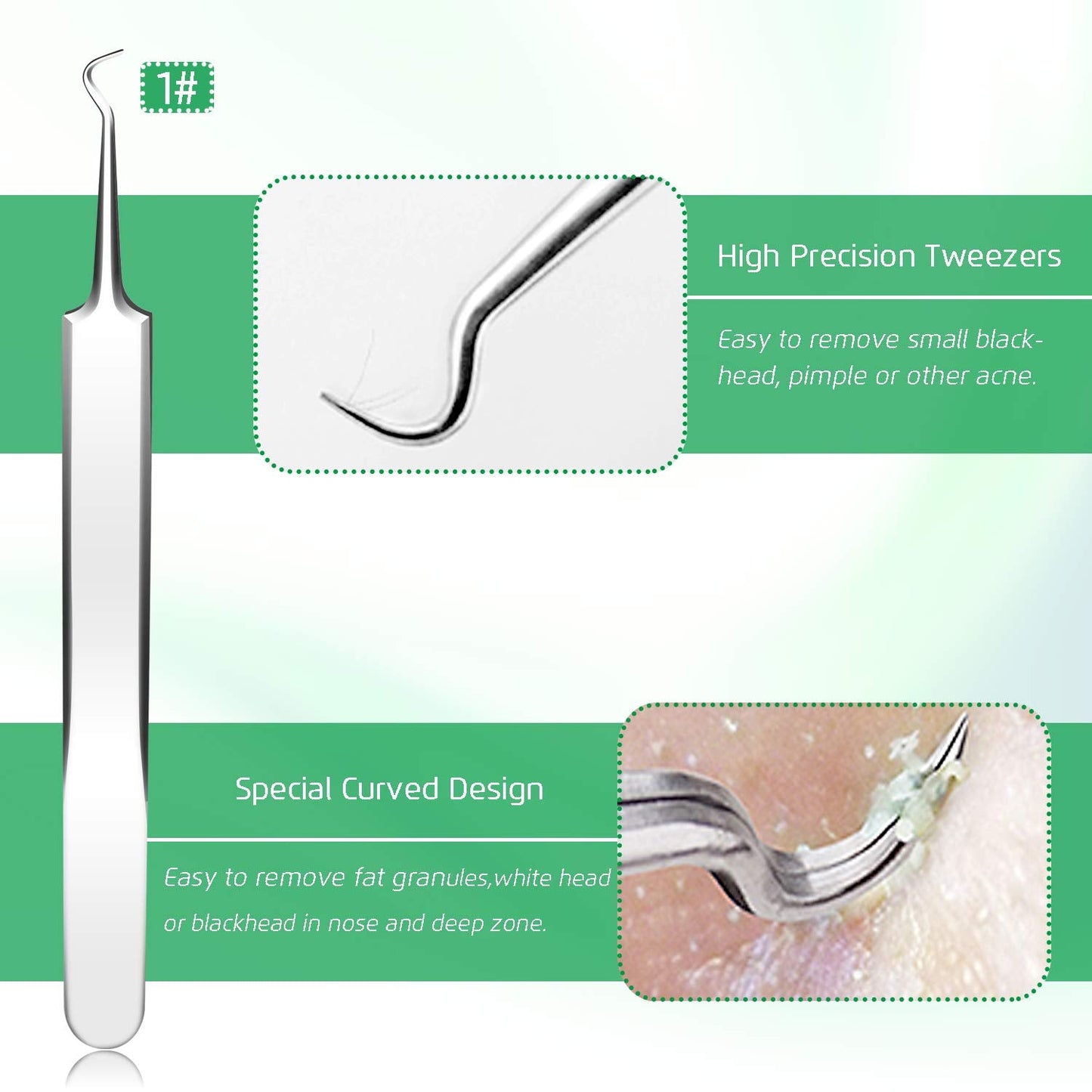 5PCS Blackhead Remover Comedone Extractor, Curved Blackhead Tweezers Kit, Professional Stainless Pimple Acne Blemish Removal Tools Kit for Manual Beauty & Personal Care UWOIST