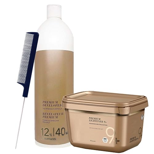 Blonde Me Lightener 9+ Bleach 450g with Blonde Me 12% / 40 Volume Developer 1L and Pin Tail Comb - Professional Hair Bleach Kit for Maximum Lift Beauty & Personal Care M Hair Designs