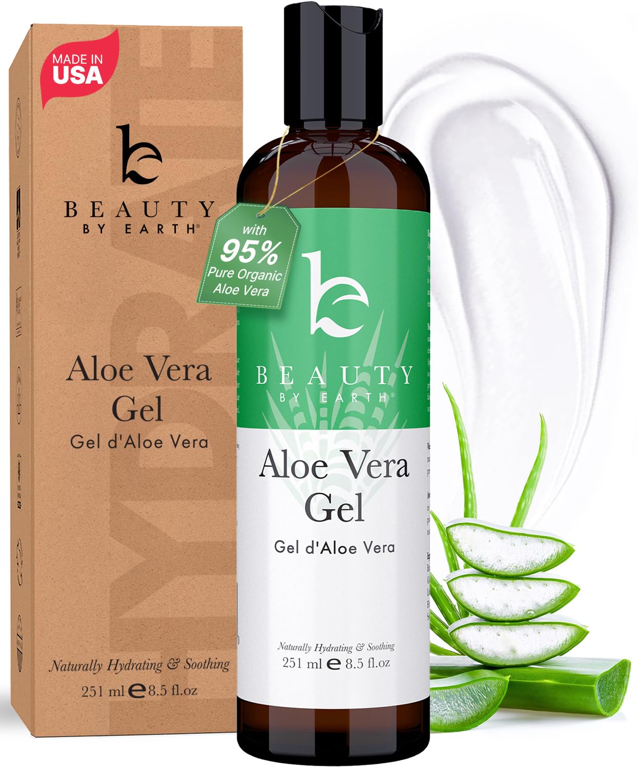 Beauty by Earth Aloe Vera Gel - USA Made with Natural & Organic Ingredients, Pure Aloe Vera Plant Gel for Face Mask, Hair & Skin with Vitamin C & E Beauty & Personal Care Beauty by Earth