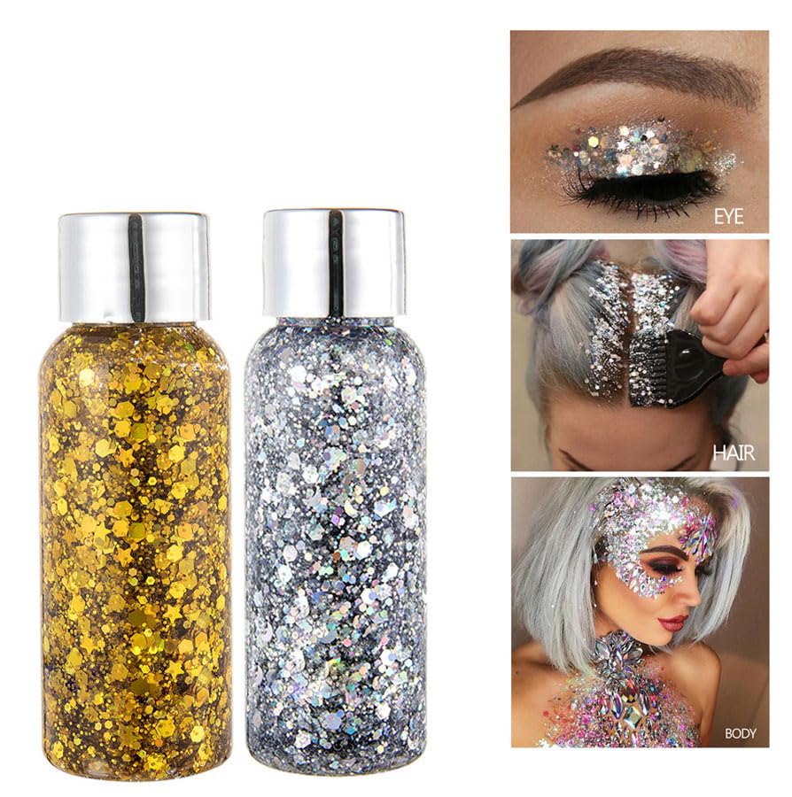 Body Glitter Gel, Face Glitter Body Glitter Liquid Eyeshadow, Face Hair Nail Glitter, Holiday Glitter Makeup (7) Beauty & Personal Care JUDEWY