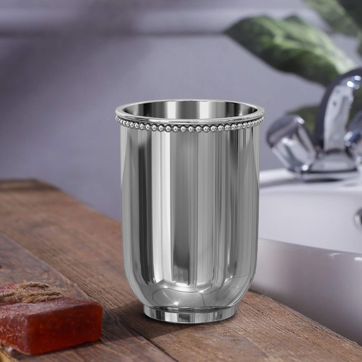 nu steel CHC5H 18/8 Stainless Steel Chic Collection Beaded, Decorative, Cup Holder, Tumblers for Bathroom Countertops, Desk, Dorm, and Vanity Shiny Beauty & Personal Care nu steel
