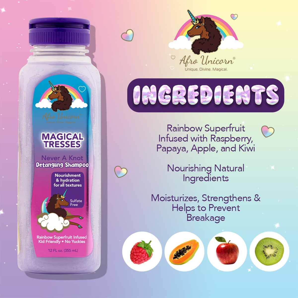 MAGICAL TRESSES Afro Unicorn Wavy, Coily, and Curly Hair Shampoo - Defining, Taming, Softening, and Moisturizing Hair Care - Moisturizing Shampoo With