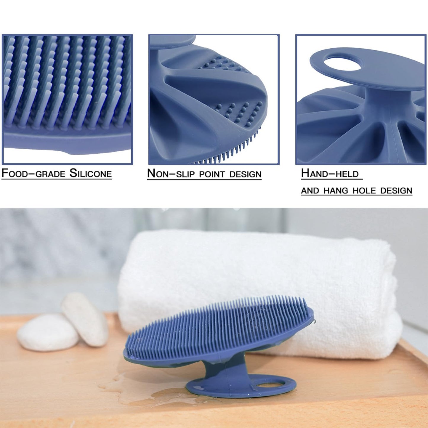 Food-Grade Soft Silicone Body Cleansing Brush Shower Scrubber, Gentle Exfoliating and Massage for All Kinds of Skin (Dark Blue) Beauty & Personal Care INNERNEED