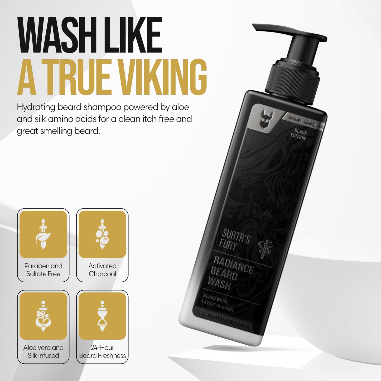 The Beard Struggle Radiance Beard Wash - Platinum Collection, Surtr’s Fury - Cleanse, Nourish & Soften - Beard Cleanser for Men (8 fl oz) Beauty and Personal Care The Beard Struggle