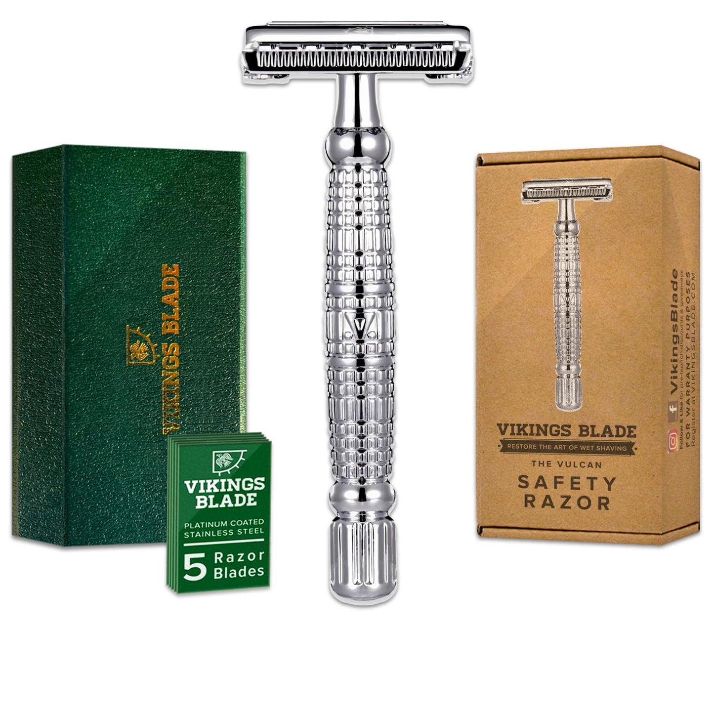 VIKINGS BLADE Double Edge Safety Razor for Men + 5 Swedish Steel Blades + Luxury Case. Long Handle. Smooth, Reusable, Eco-Friendly (The Vulcan) Beauty and Personal Care Vikings Blade