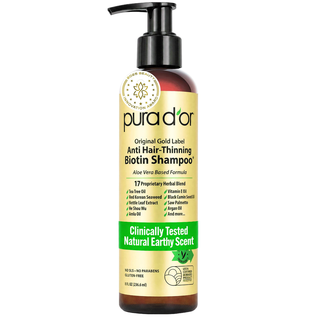 PURA D'OR Original Gold Label Anti-Hair Thinning Biotin Shampoo, 8oz