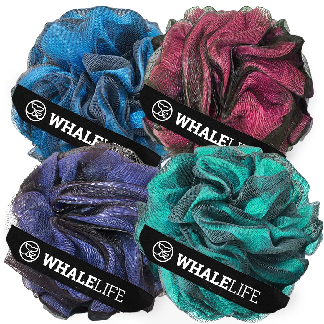 Loofah Sponge Bath Sponge for Women Men 4 Pack (Purple Blue Red Green) Beauty & Personal Care WhaleLife