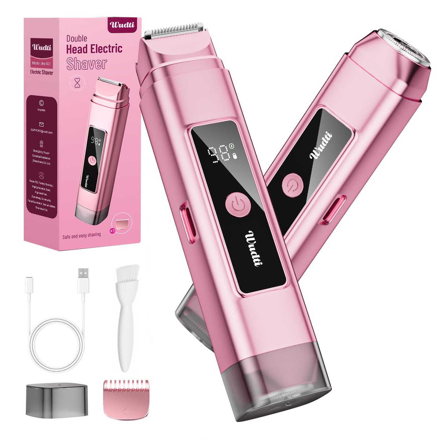 Dual Head Electric Bikini Trimmer for Women: IPX7 Waterproof Lady Shaver with LED Display - Rechargeable Pubic & Body Hair Razor - Rococo Pink Beauty and Personal Care Dynooper Default Title