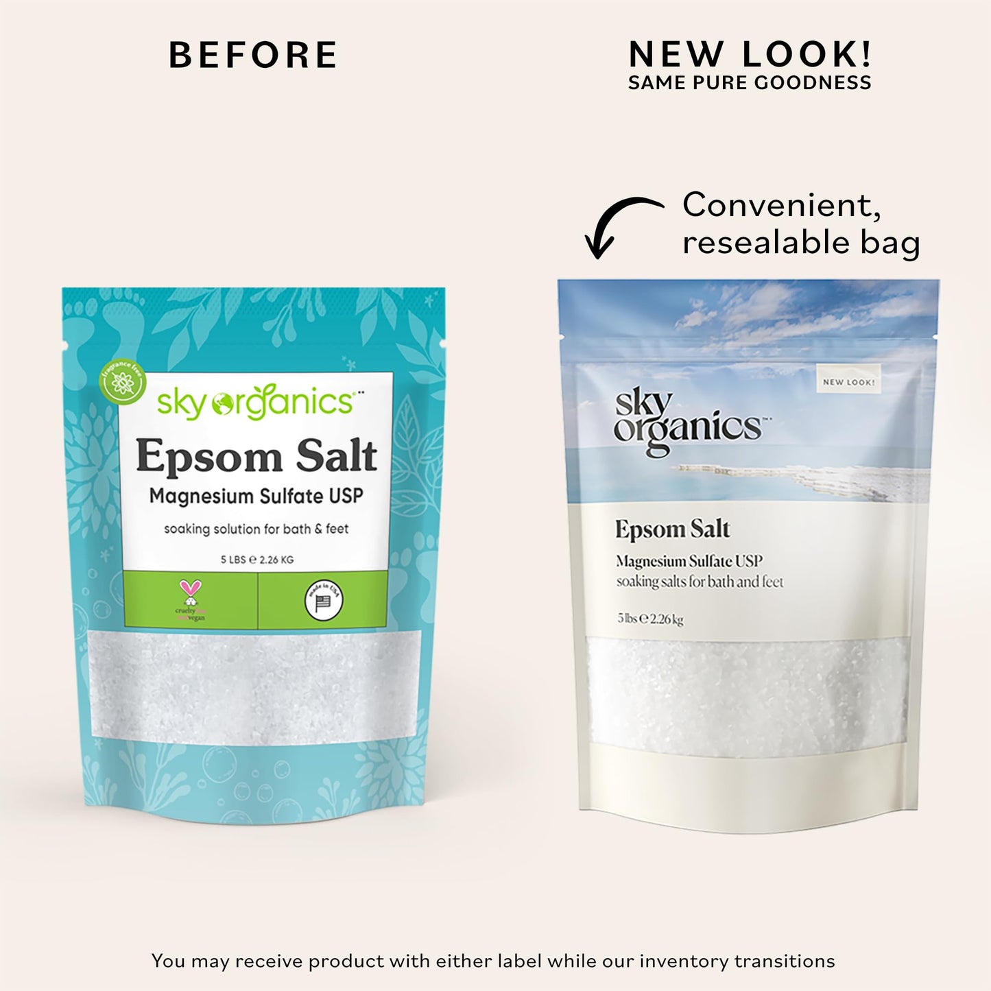 Sky Organics - Epsom Salt Bath Soak, 5 lbs - Magnesium Sulfate USP - 100% Pure, Medium Grain - Unscented - Soaking Bath Salts - Resealable Bag Beauty and Personal Care Sky Organics