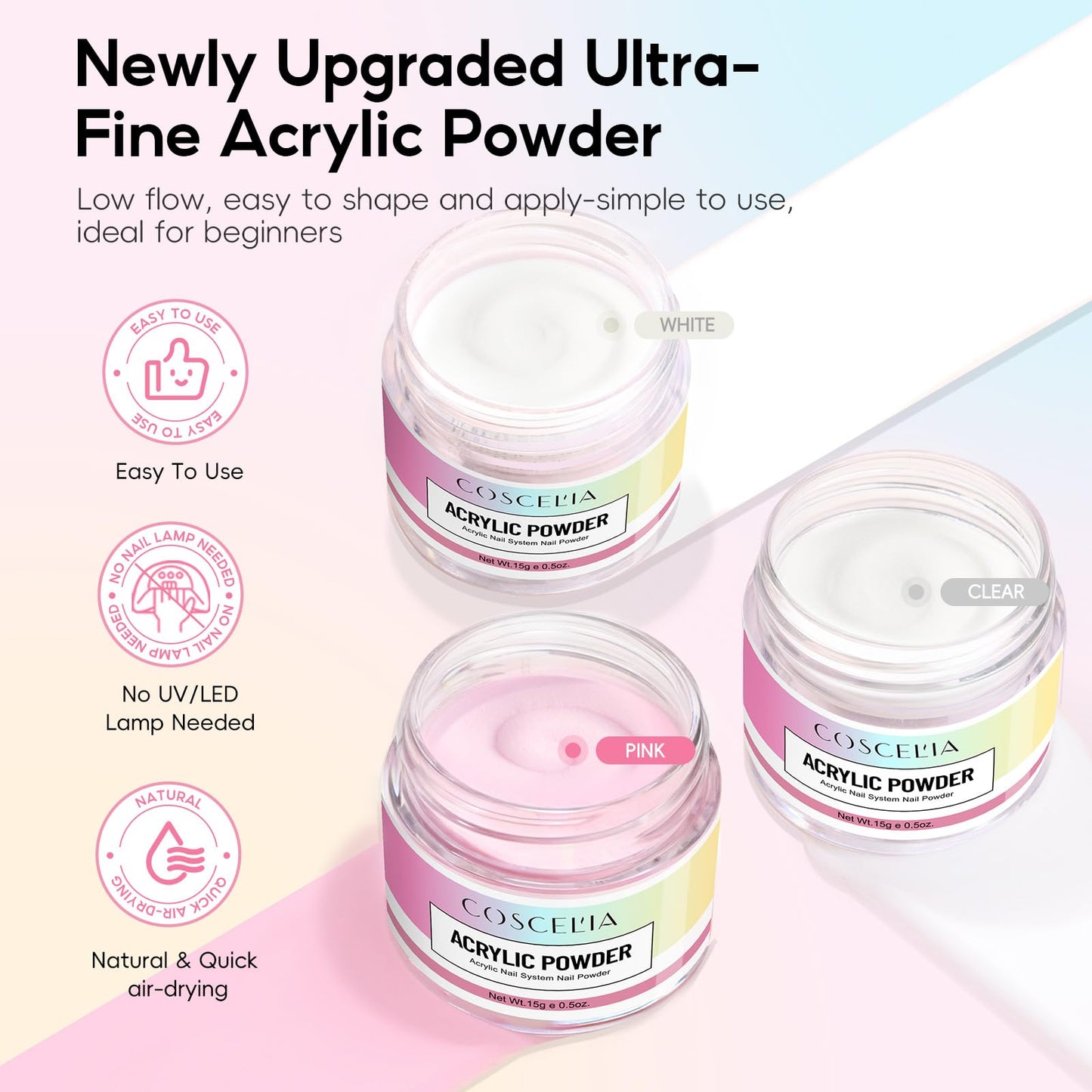 COSCELIA Acrylic Nail Kit for Beginners with Everything 4PC Gel Polish 3PC Acrylic Powder with Drill and U V Light 24 Colors Glitter Powder Complete Beauty and Personal Care COSCELIA