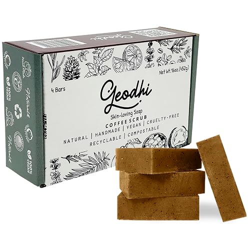 Geodhi, Handmade Vegan Cold Process Soap with Premium Essential Oils, Great for Acne, and Dry Skin - Set of 4 Both Women and Men Soap Bar-. (Coffee Beauty & Personal Care Geodhi
