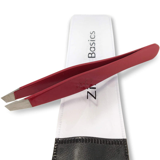 Tweezers - Surgical Grade Stainless Steel - Slant Tip for Expert Eyebrow Shaping and Facial Hair Removal - with Protective Pouch - Best Tweezer Beauty and Personal Care Zizzili Basics
