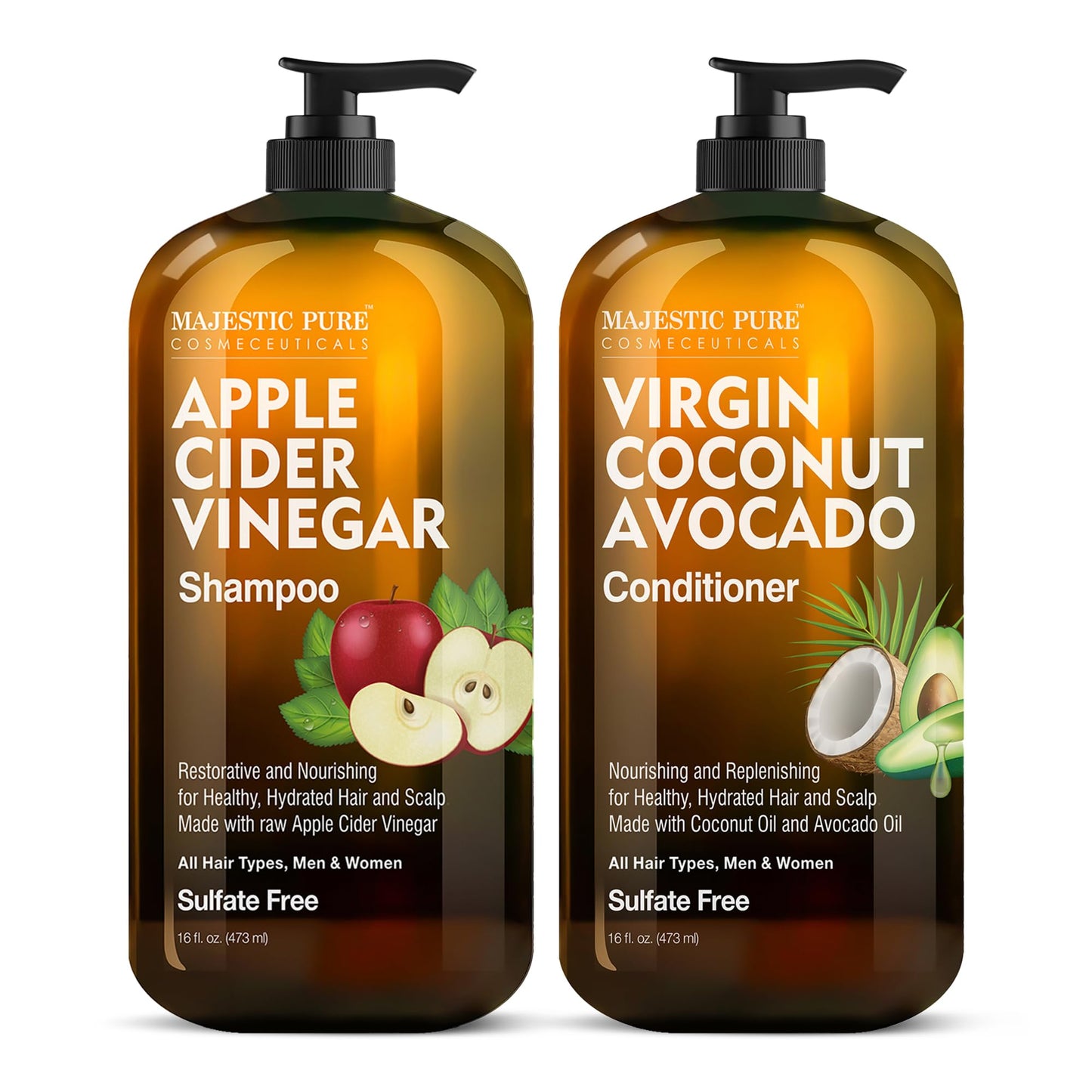 MAJESTIC PURE Apple Cider Vinegar Shampoo and Avocado Coconut Conditioner Set - Restores Shine & Reduces Itchy Scalp, Dandruff & Frizz - Sulfate Free Beauty & Personal Care Majestic Pure