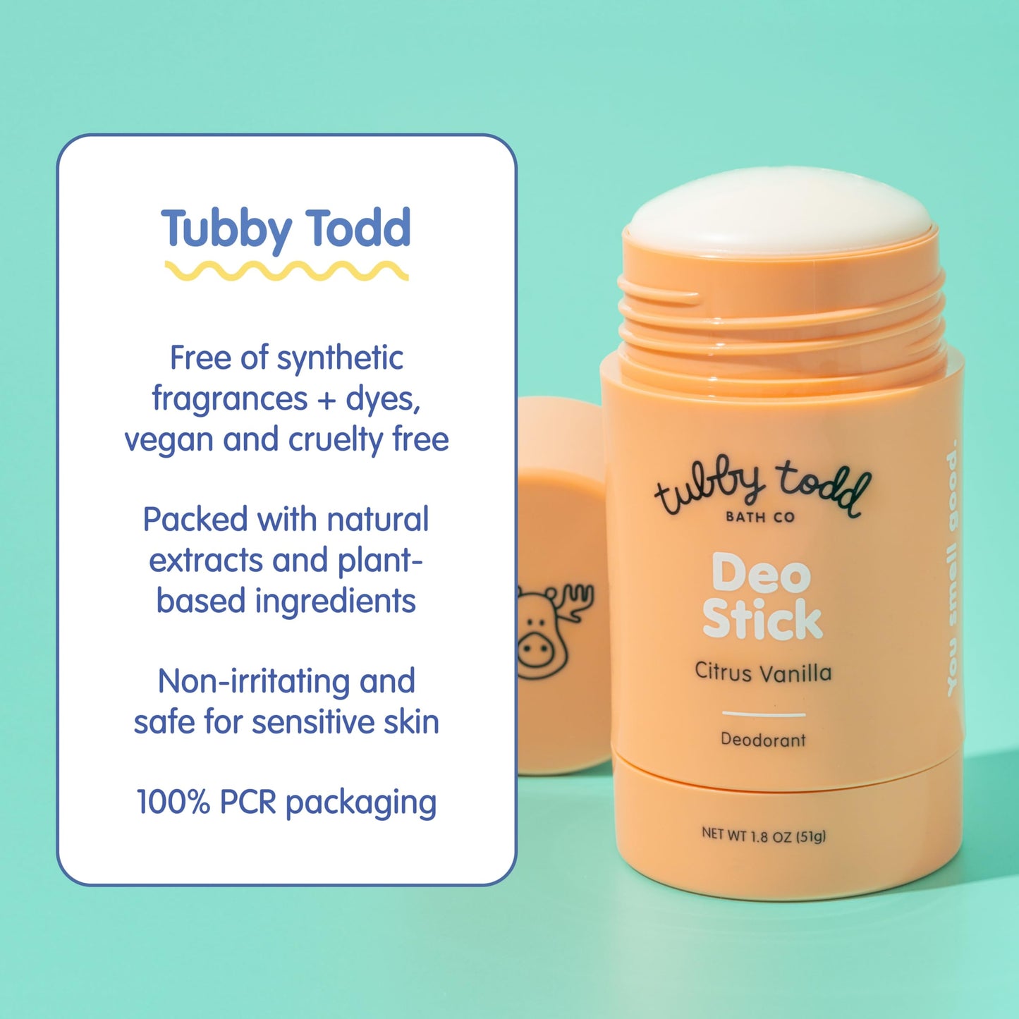 TUBBY TODD Deo Stick - Kids Deodorant - Aluminum-Free, Baking Soda-Free, Citrus Vanilla Deodorant for Sensitive Skin - Odor Protection with Tapioca Beauty and Personal Care TUBBY TODD