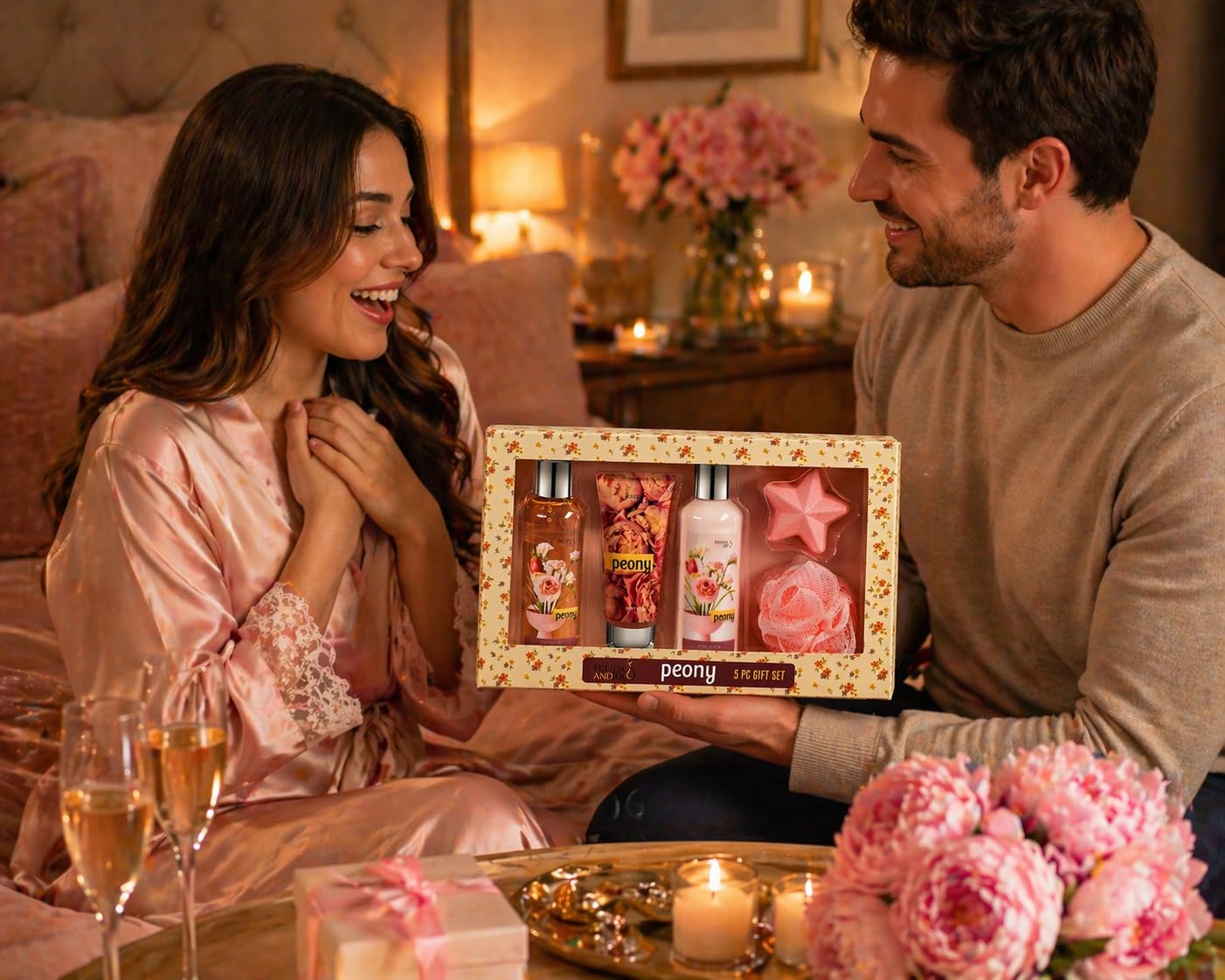 Fragrance Bath & Body Collection Gift Box, Peony Spa Gift Box Beauty and Personal Care Freida and Joe