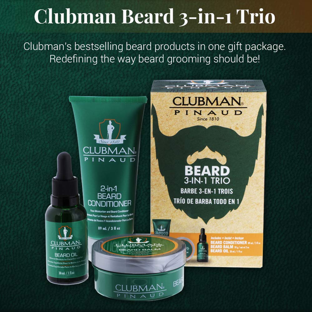 Clubman Pinaud 3-in-1 Beard Kit - Includes Conditioner, Beard Oil and Balm, Starter Kit for Men Beauty & Personal Care Clubman