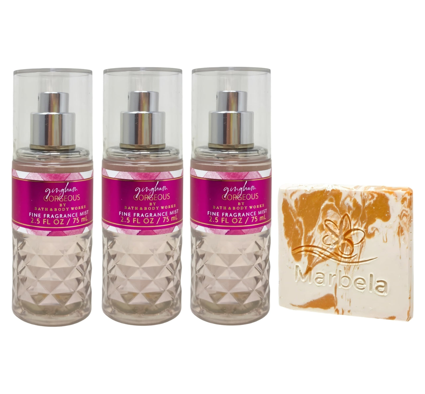 Bath & Body Works Gingham Gorgeous 3 - Fine Fragrance Mist - with a Peach Gardenia Sample Soap - Travel size Beauty & Personal Care Bath & Body Works