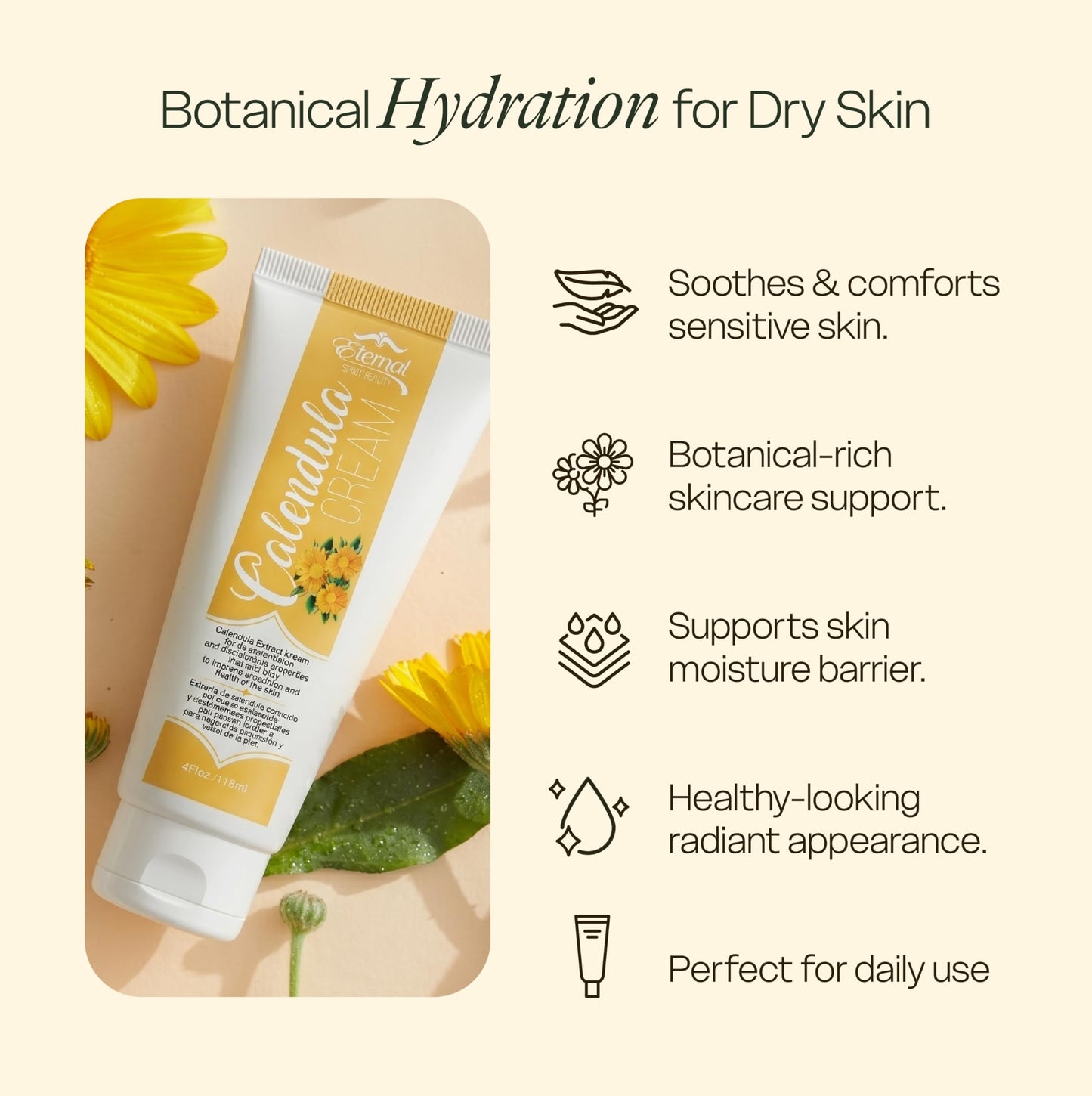 Eternal Spirit Beauty Calendula Cream - Soothing Skin Moisturizer with Calendula Officinalis Extract, Squalane & Hyaluronic Acid - Hydrating Body Beauty & Personal Care Eternal Spirit Beauty