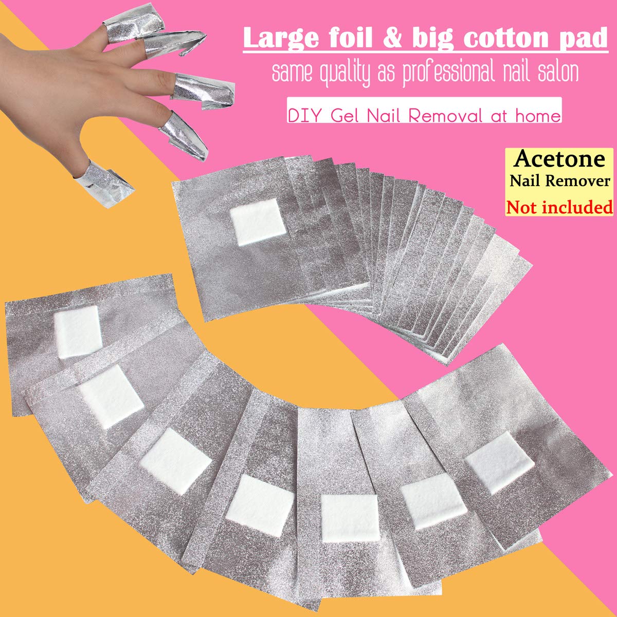 MIILYE Nail Polish Remover Foil Wraps for Acrylic/Dip Powder/UV/Gel/Polish Varnish Soak-off Removal, with Pre-attached Lint Free Pad (100x Gel Nail Beauty & Personal Care MIILYE