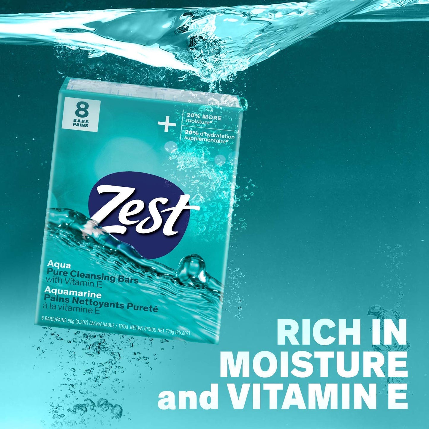 Zest Invigorating Aqua Bar Soap - 8 Bars - Refreshing Rich Lather Rinses Your Body Clean and Leaves You Feeling Moisturized with Vitamin E for Smooth Beauty & Personal Care Zest