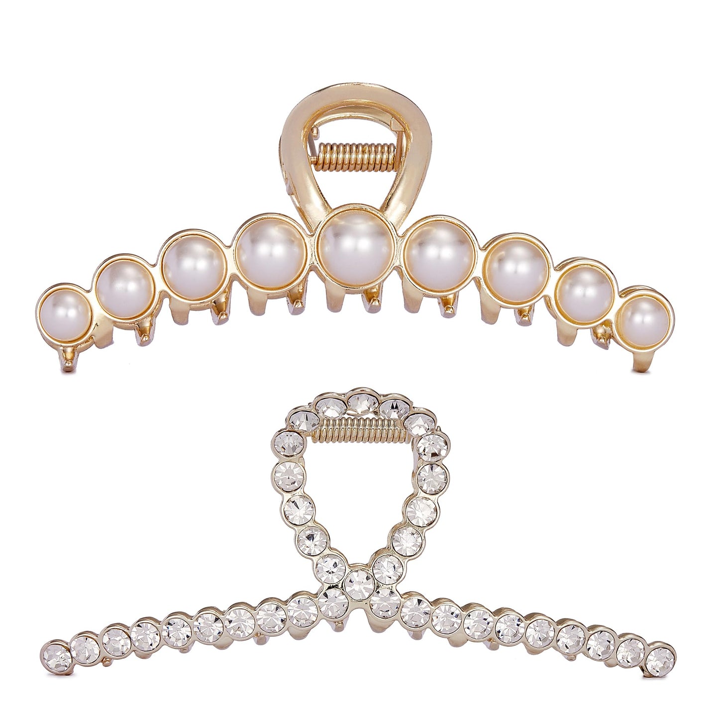 Rhinestone Hair Claw Clips, 4.4 Inch Vintage Metal Imitation Pearl Hair Jaw Clip for Women, Non Slip Hair Clamp Fashion Wedding Party Accessories Beauty & Personal Care Textention