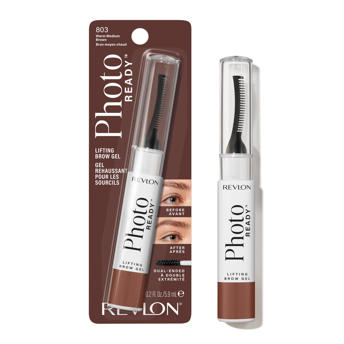 Revlon PhotoReady Lifting Brow Gel, Tinted Eyebrow Lamination with Spoolie Brush, Conditions, Shapes & Defines, 803 Warm Medium Brown, 0.23 fl oz Beauty & Personal Care REVLON