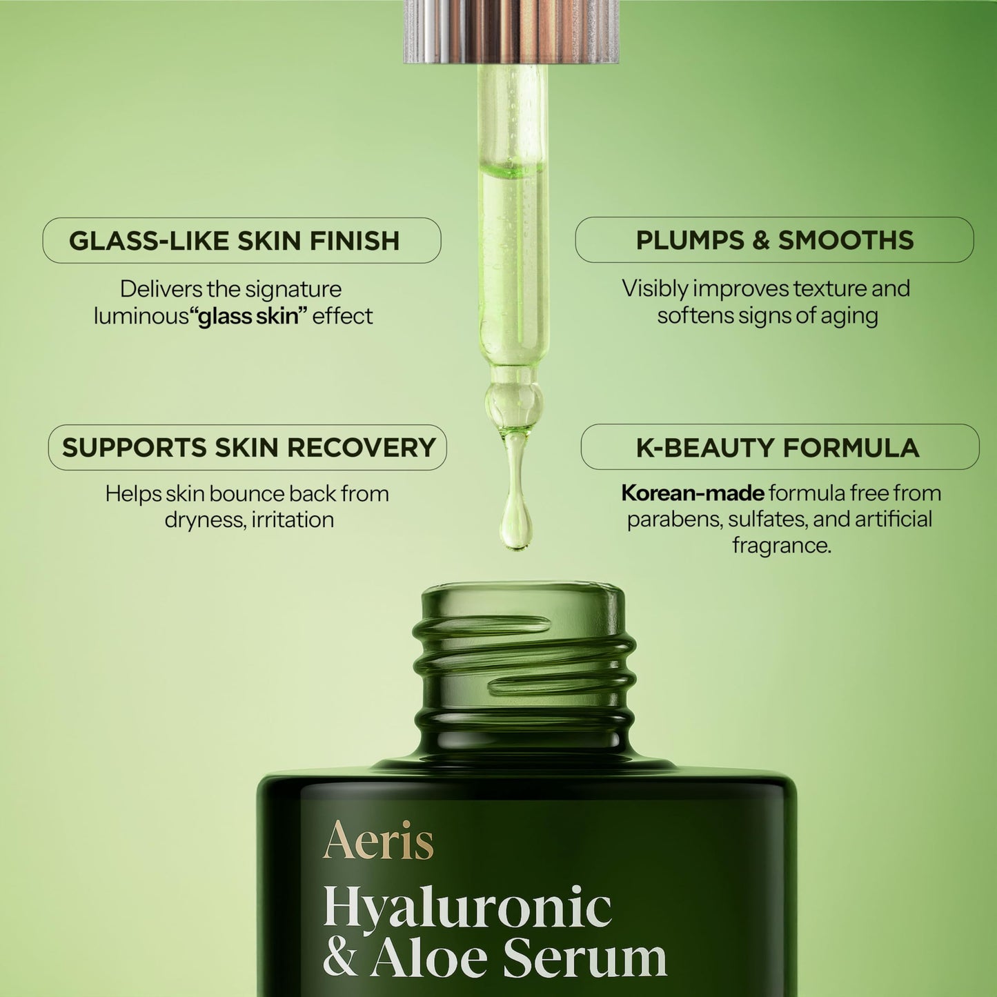 Aeris Hyaluronic Acid Serum for Face with Aloe - Ultra Hydrating & Soothing Formula For Dry, Sensitive Skin - Dermatologist Tested, Anti-Aging, Korean Beauty & Personal Care Aeris