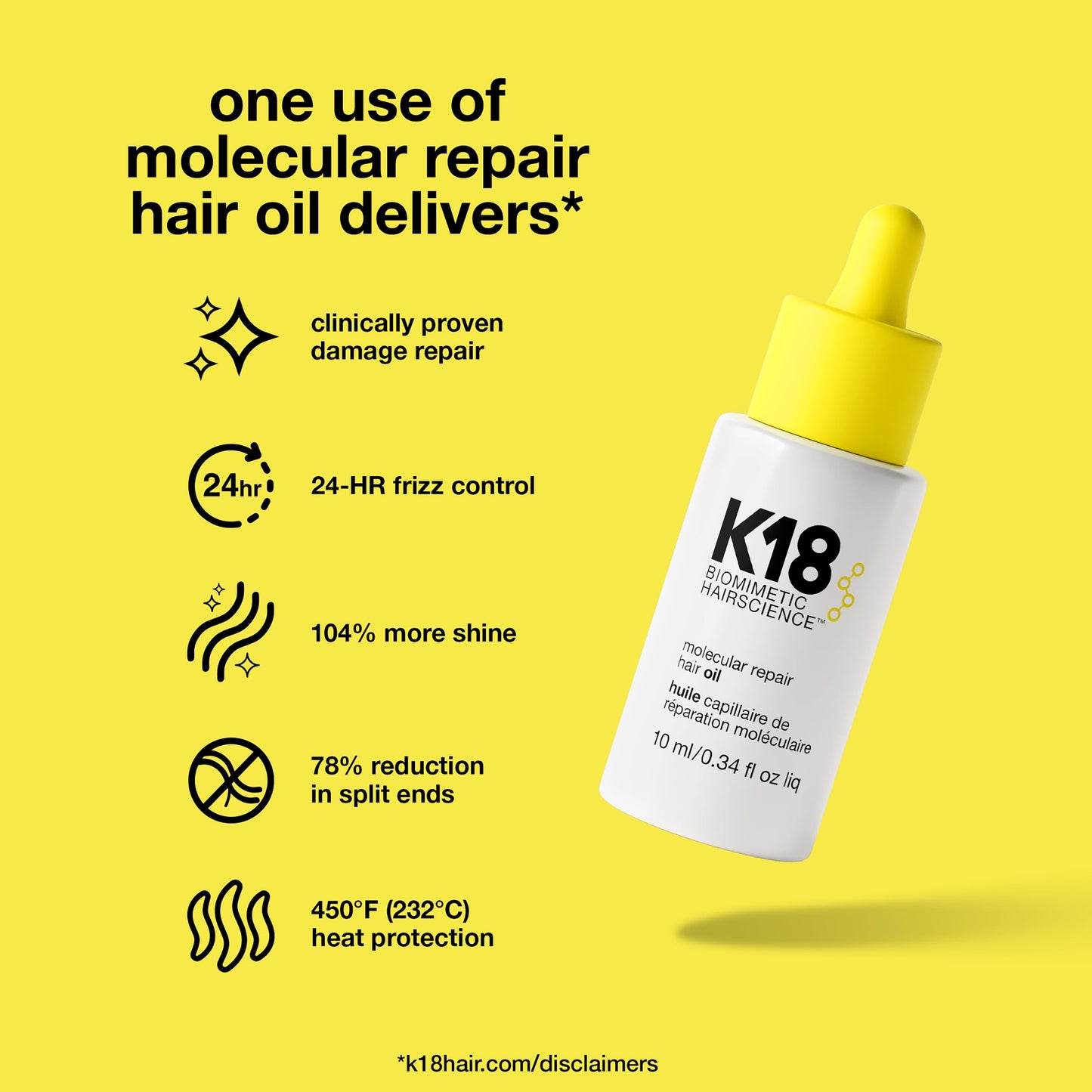 K18 Molecular Repair Hair Oil - Strengthening Peptide Damaged Hair Treatment Oil - 24-Hour Frizz Control + Heat Protectant - Helps Reduce Split Ends + Beauty and Personal Care K18