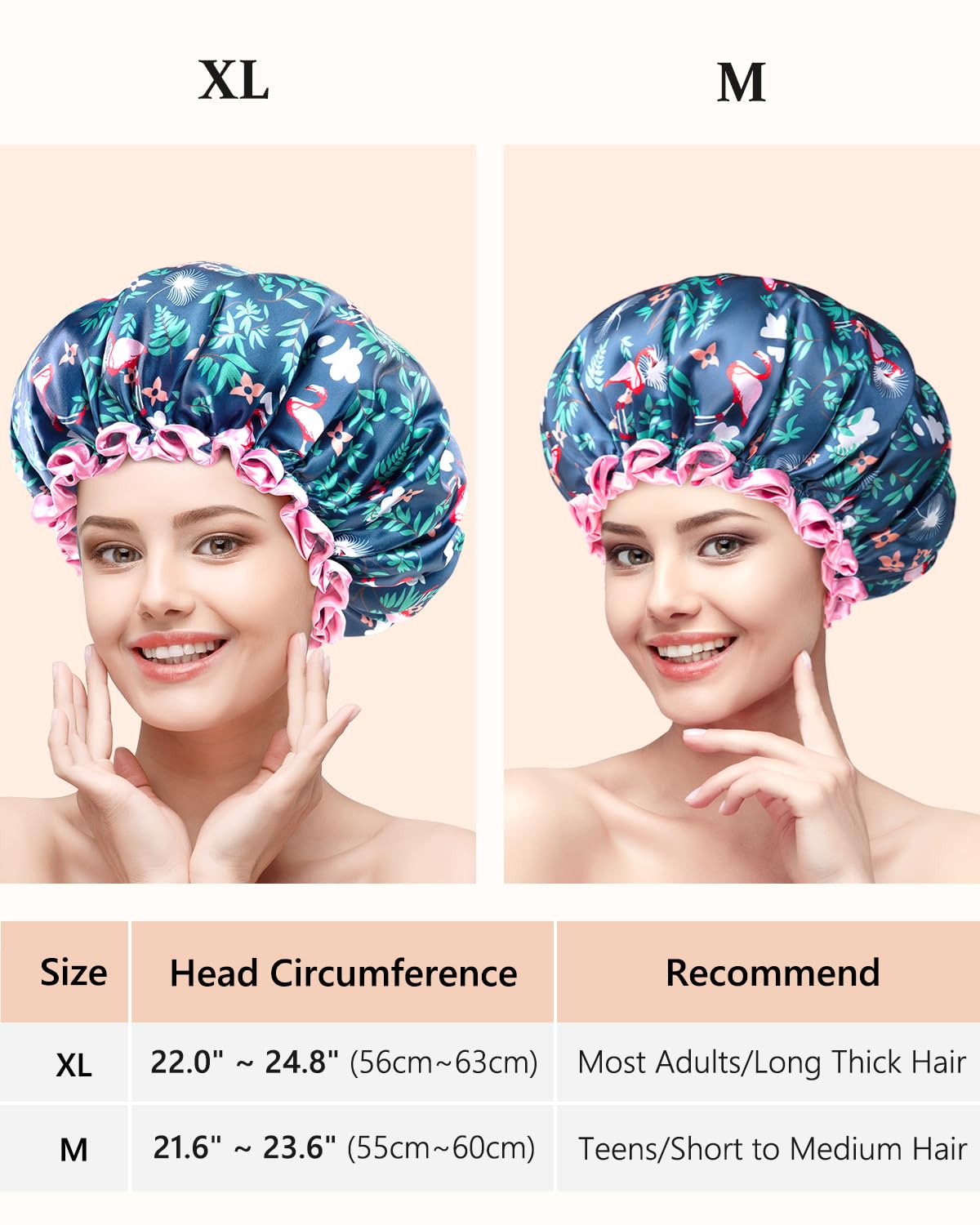 mikimini Large Shower Cap for Women Long Hair, Flamingo Shower Caps with Pink Lace, Double-layer Waterproof, Reusable, Washable,X-Large (Pack of 1) Beauty & Personal Care mikimini