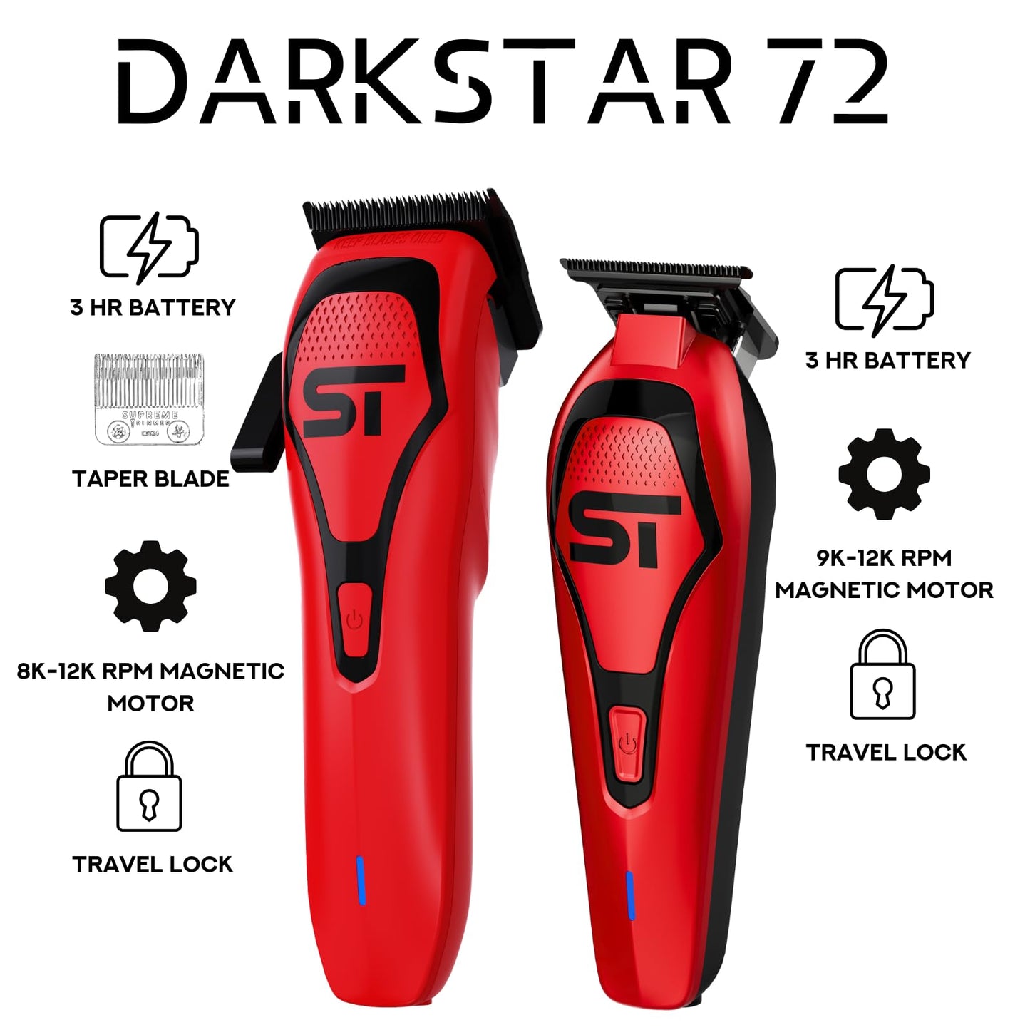 Supreme Trimmer Darkstar 72 Clipper & Trimmer Set with Magnetic Vector Motor - 180 Min Run Time, 9000 RPM Professional Hair Clipper & Beard Trimmer Beauty and Personal Care Supreme Trimmer