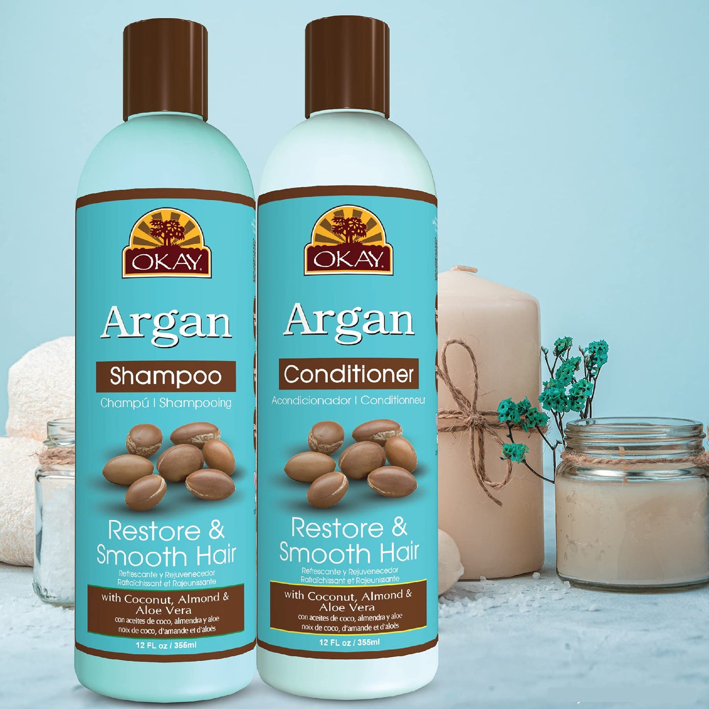 OKAY Argan Shampoo & Conditioner Set 24 oz | Sulfate Free Hair Care System for Dry & Damaged Hair | Hydrating, Smoothing & Frizz Control Formula Beauty & Personal Care OKAY