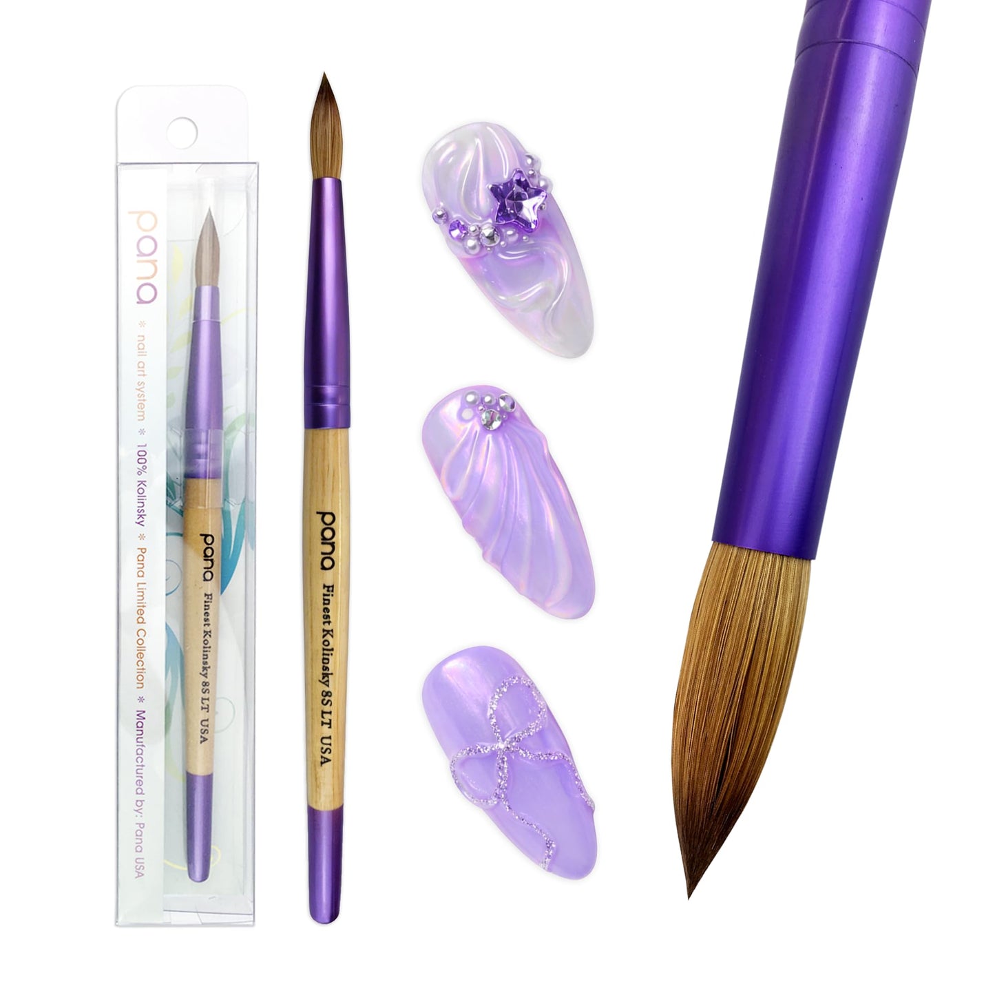 PANA Pure Kolinsky Hair Acrylic Nail Brush - Round Shape Purple Ferrule with Beige Wood Handle (Size 8) Beauty and Personal Care PANA