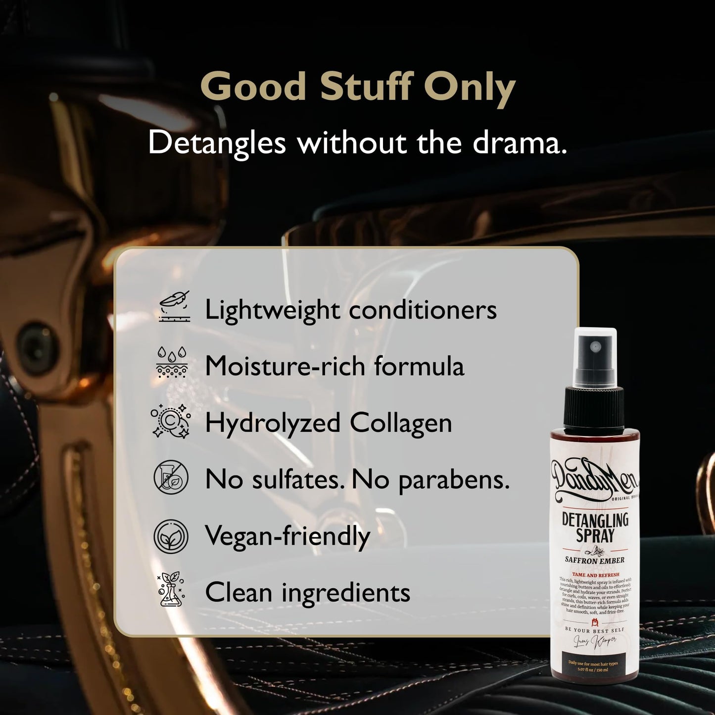 DandyMen Detangling Spray for Men - Leave-In for Curly, Wavy & Textured Hair - Softens & Smooths - 5.7 oz Beauty & Personal Care DandyMen