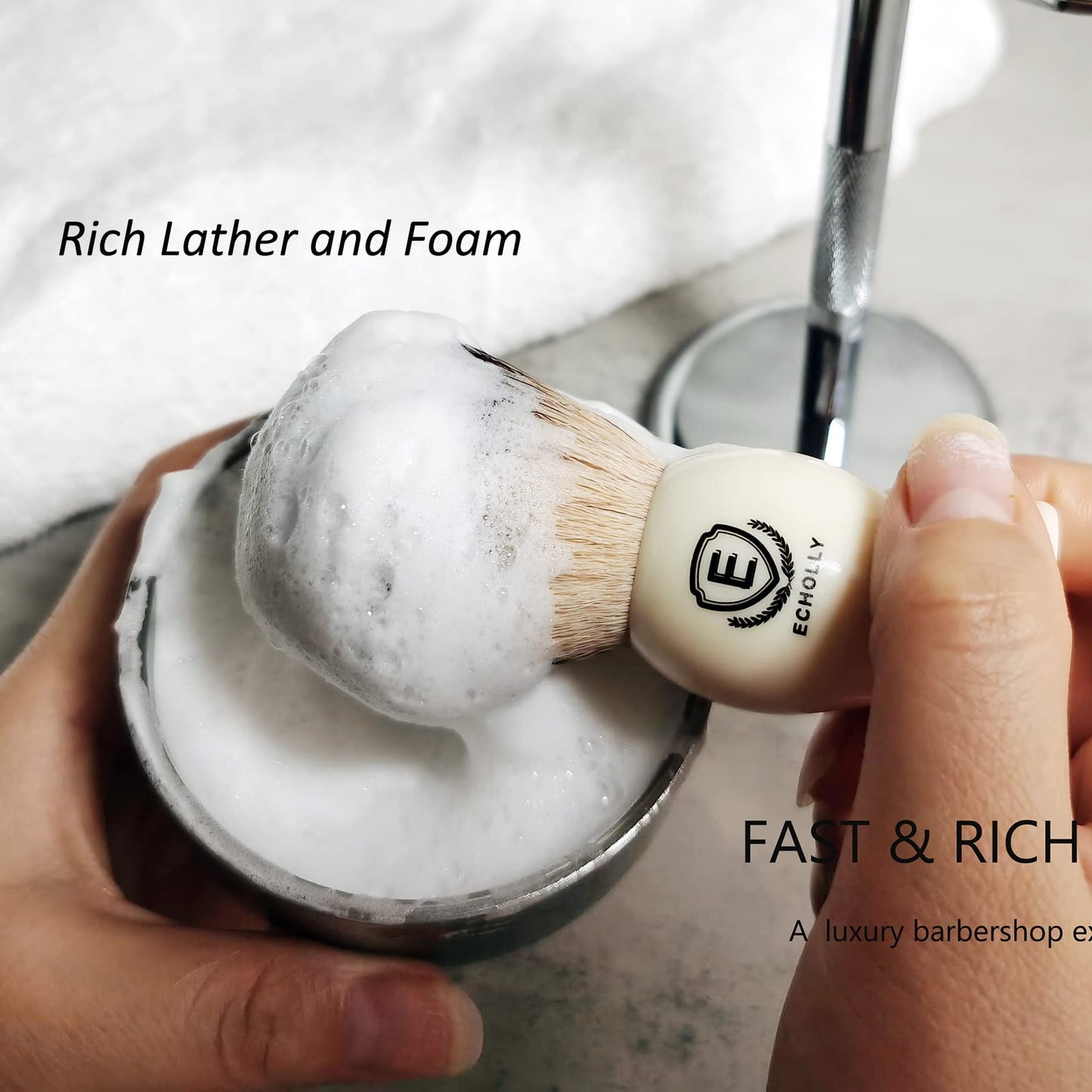 Premium Mens Shaving Brushes by Echolly-NO Shedding Bristle Shaving Brush for Men-Smooth Acrylic Handle Legacy Shave Brush-Rich and Fast Lather Beauty and Personal Care ECHOLLY