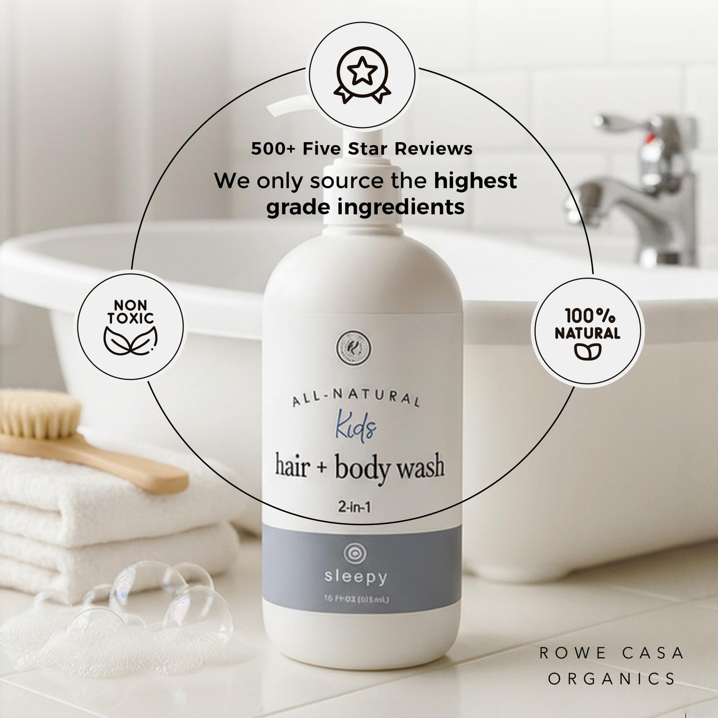 Rowe Casa Organics 2-in-1 Kids Hair & Body Wash with Therapeutic Essential Oils - Fruity Kids Shampoo & Body Wash with Sweet, Bright & Uplifting Scent Beauty & Personal Care Rowe Casa Organics