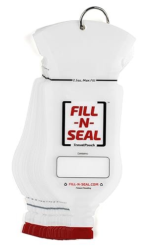 Fill-N-Seal (25) 2.5oz Heat Sealed Travel Pouches, TSA Compliant, No Funnel Need, Resealable, Disposable, & BPA Free Beauty & Personal Care Fill-N-Seal