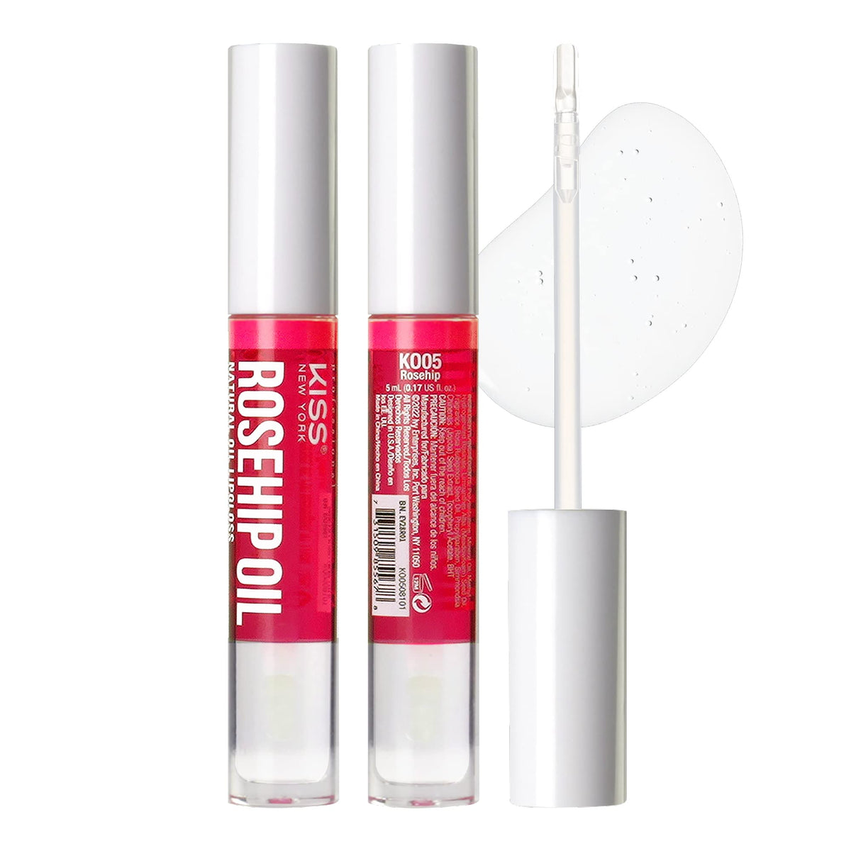 Kiss New York 3 PACK Lip Oil Gloss, Hydrating Non-Sticky Lip Oil, 100% Natural Oil Clear Lip Gloss, Lightweight Lip Moisturizer (Rosegold & Rosehip Beauty & Personal Care KISS NEW YORK