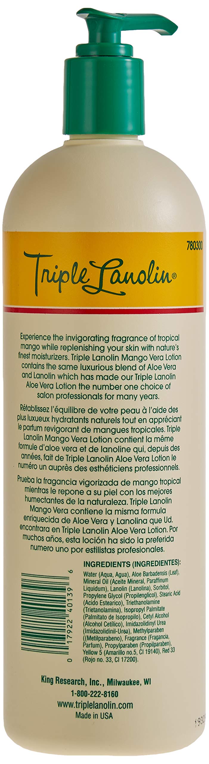 Triple Lanolin Mango Vera Soothing Lotion (20 Oz) - Tropical Mango Scented Aloe & Lanolin Moisturizer for All Skin Types - Deeply Hydrating Hand Beauty & Personal Care Triple Lanolin