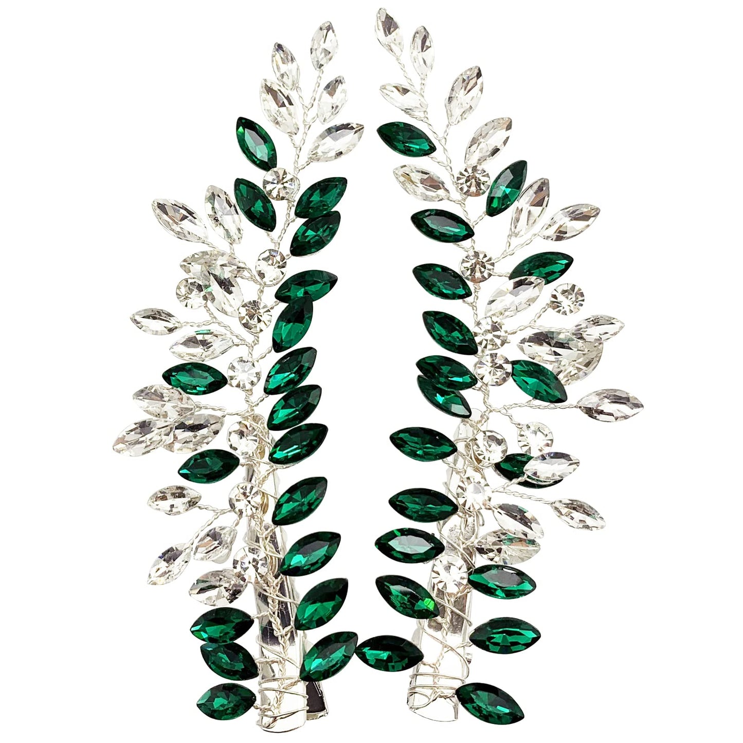BETITETO Wedding Hair Clip Combs, 2Pcs Red White Green Rhinestone Bridal Hair Vine Piece Accessories for Women Girls Party Birthday (Green) Beauty & Personal Care BETITETO