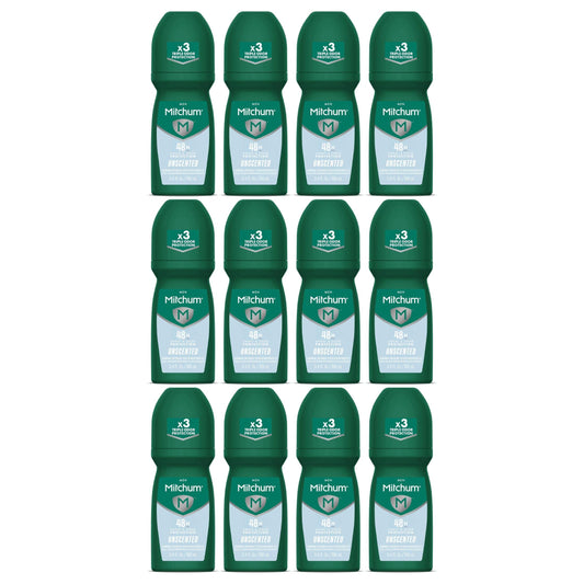 Mitchum Invisible Anti-Perspirant & Deodorant Roll-On, Unscented 3.4 oz (Pack of 12) Beauty and Personal Care Mitchum