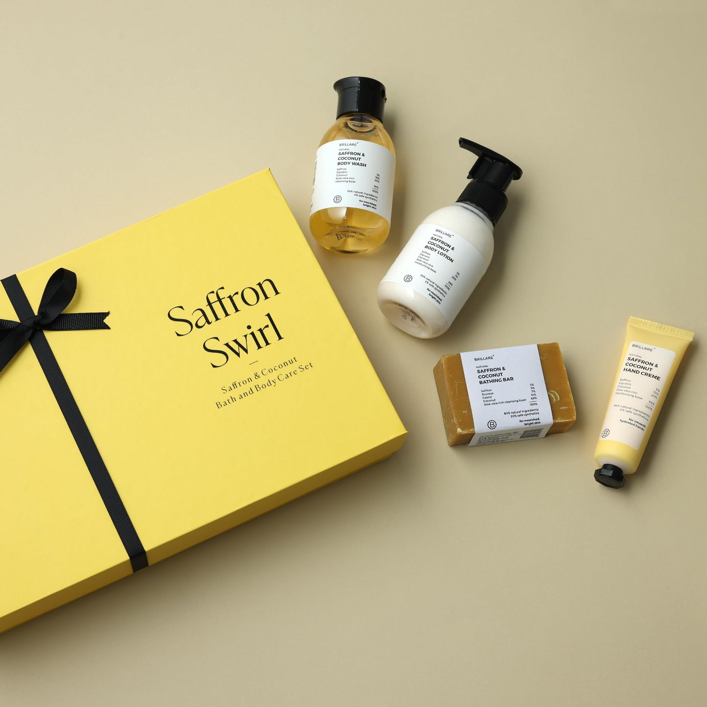 BRILLARE Saffron Swirl Gift Box - Saffron Body Wash, Saffron Body Scrub, Saffron Face Wash, Saffron Face Scrub Beauty and Personal Care BRILLARE