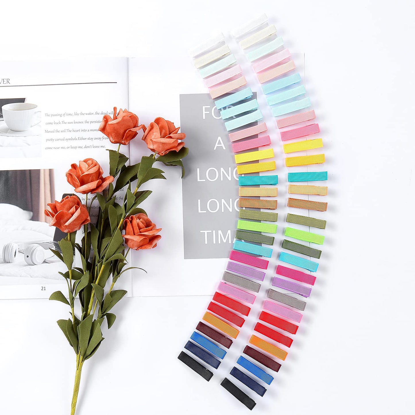 Cinaci 60 Pack/30 Pairs 5 CM 2 Inch Solid Plain Grosgrain Ribbon Cloth Fabric Covered Fully Lined DIY Metal Alligator Hair Clips Duckbill Barrettes Beauty & Personal Care Cinaci