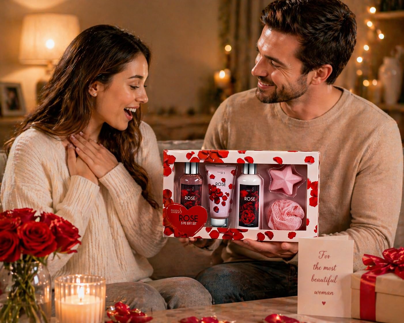 Fragrance Bath & Body Collection Gift Box, Rose Spa Set Beauty and Personal Care Freida and Joe