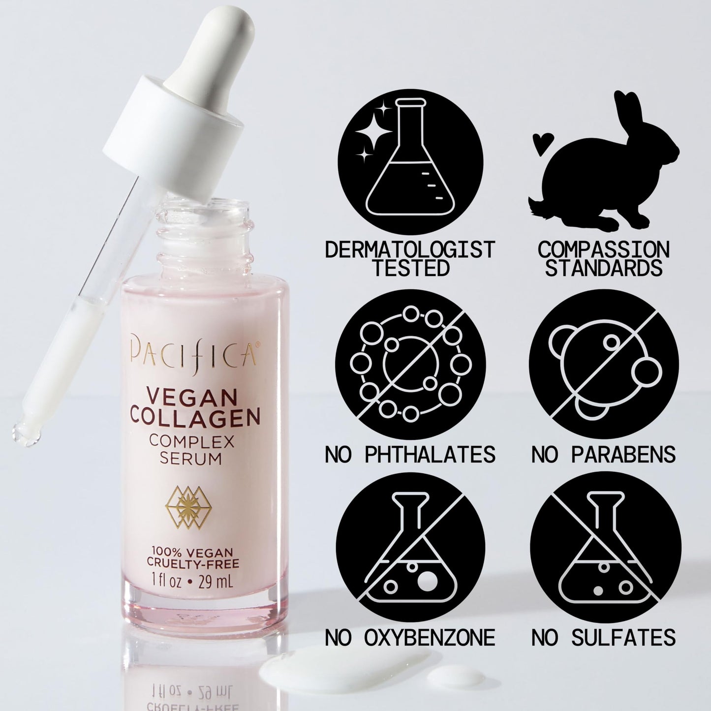 Pacifica Vegan Collagen Complex Face Serum Anti Aging Hydrating Serum w/Hyaluronic Acid for Plumping & Firming Collagen Boosting Facial Serum for Fine Beauty & Personal Care Pacifica