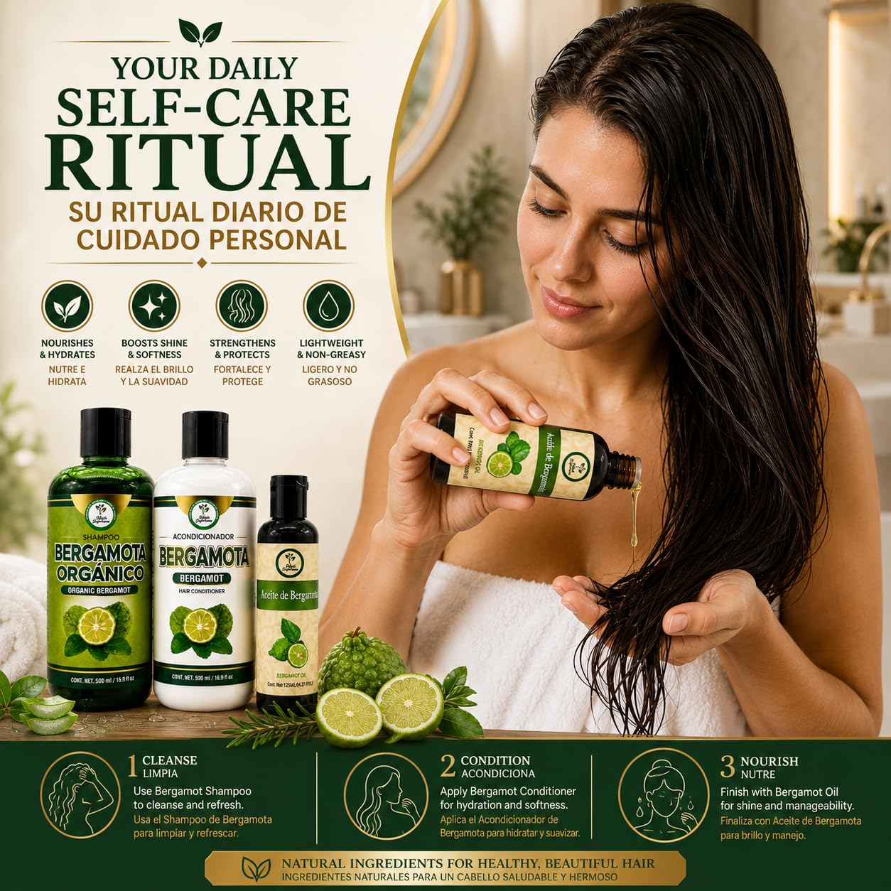 Shampoo Organic Bergamot + Conditioner (16.9 fl oz) with Aloe Vera & Rosemary | SHAMPOO ORGÁNICO BERGAMOTA con Sábila & Romero + Acondicionador 16.9 Beauty & Personal Care HIGH SUPREME