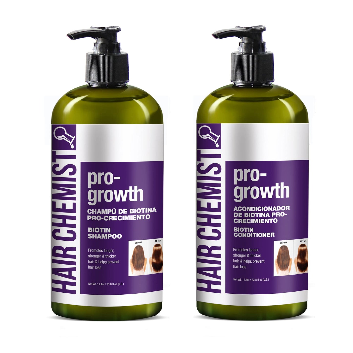 Hair Chemist Pro-Growth with Biotin Ultimate 4PC Shampoo & Conditioner Set- Includes 33.8oz Shampoo, 33.8oz Conditioner, 7.1oz Scalp Stimulator Beauty & Personal Care Hair Chemist