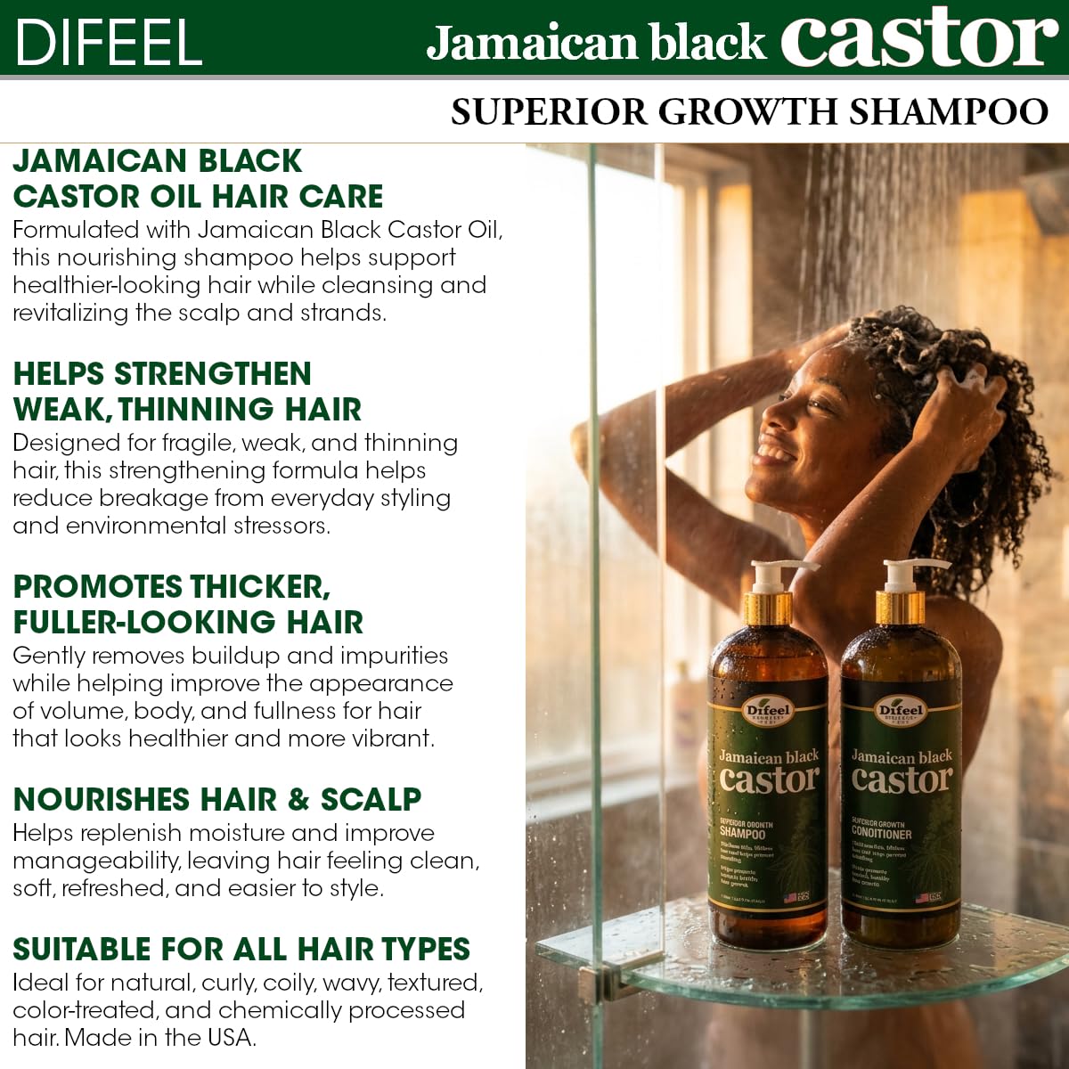 Difeel Elevated Superior Growth Jamaican Black Castor Shampoo 33.8 oz.