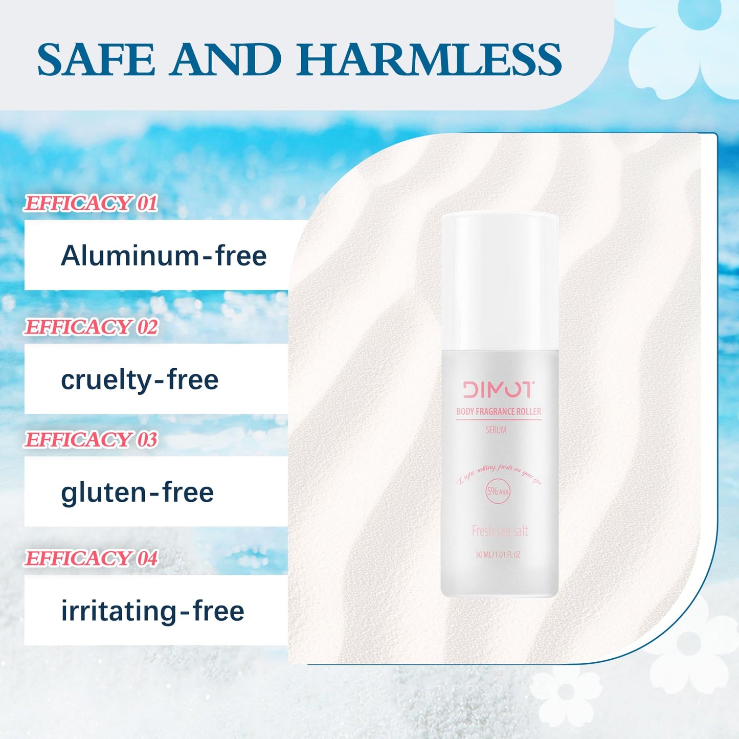 Roll-On Body Deodorant Serum?48H Odor Control + 5% Glycolic Acid?Underarm & Bikini Line Care (1 PC, Fresh Sea Salt) Beauty and Personal Care DIMOT