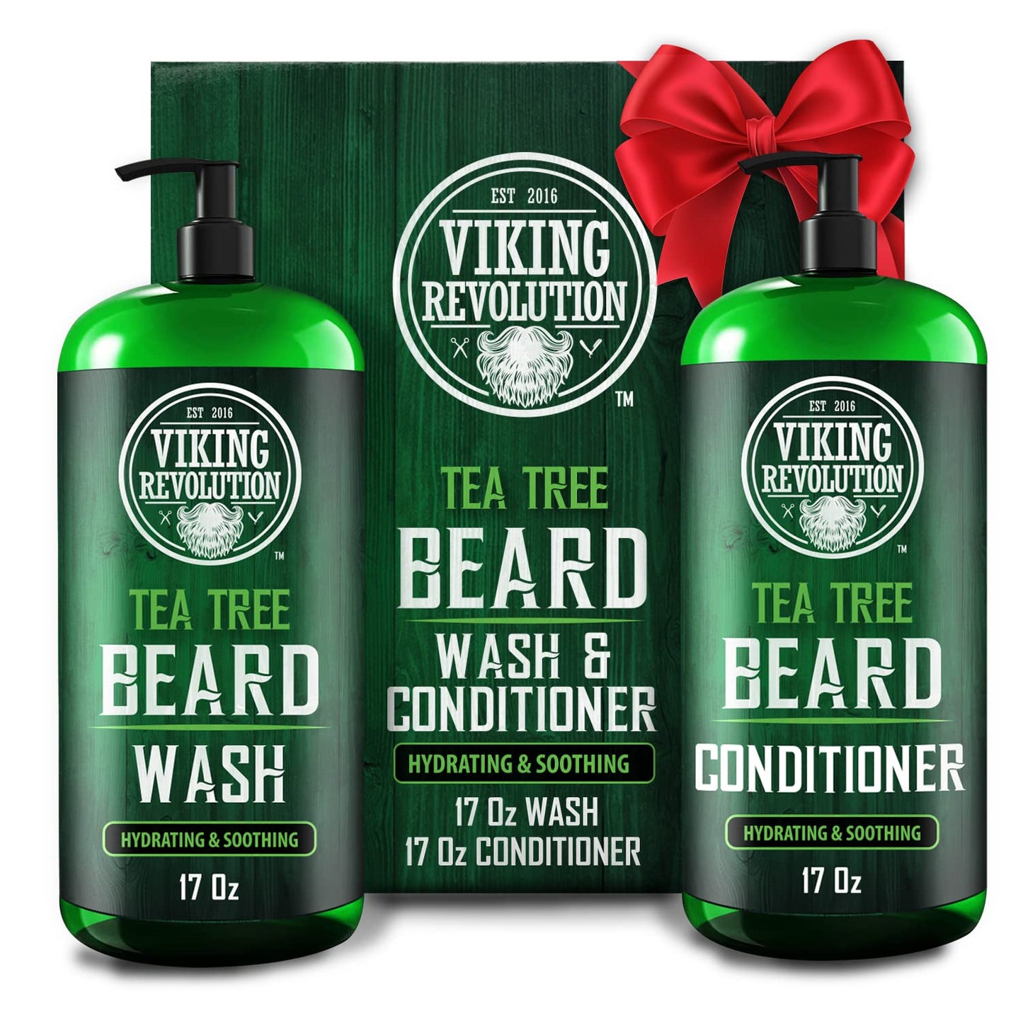 Viking Revolution Tea Tree Oil Beard Wash and Beard Conditioner For Men - Natural Beard Softener Set with Argan Oil, Vitamin E and Ginseng - Beard Beauty & Personal Care Viking Revolution