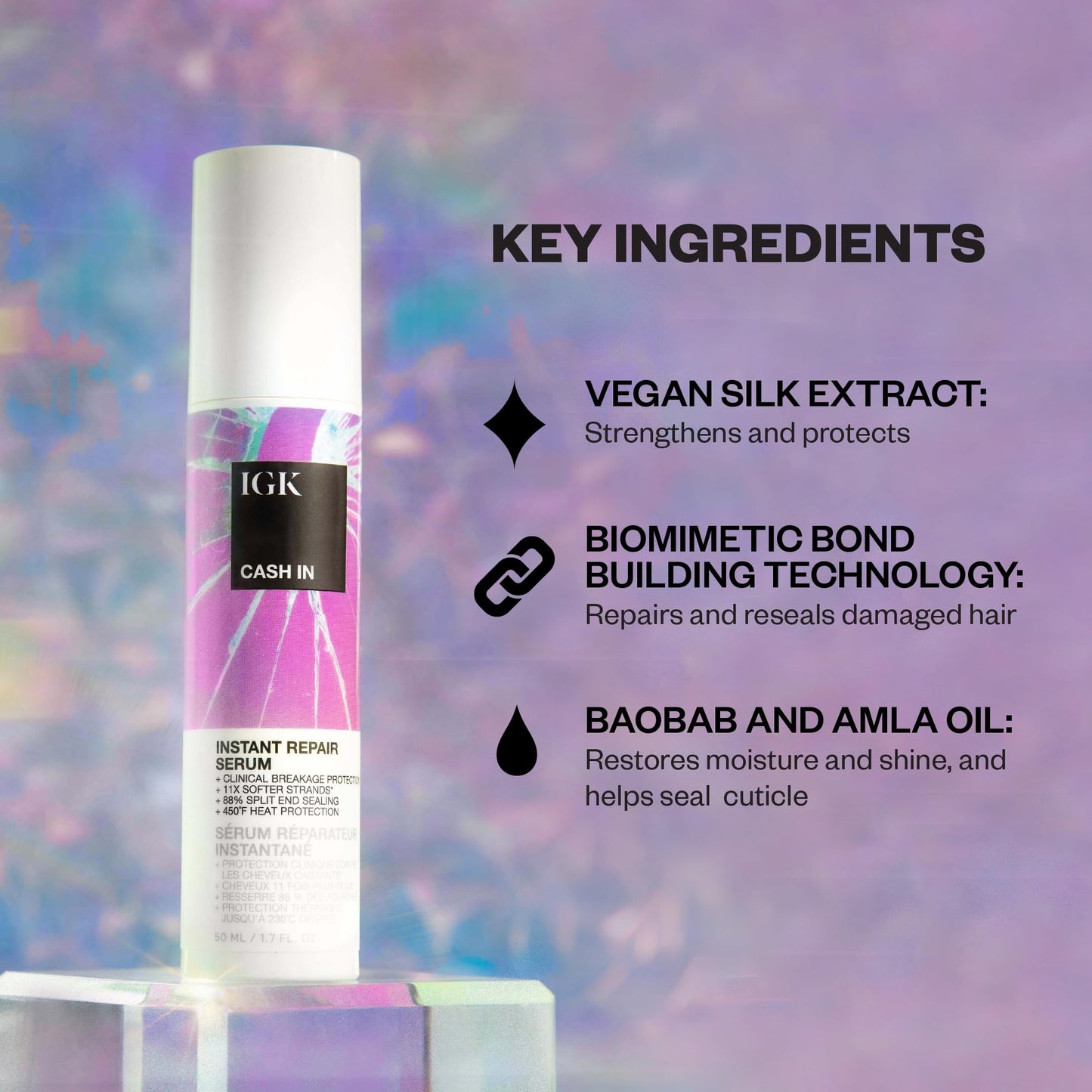 IGK CASH IN Instant Repair Serum | Helps Repair Damage, Protect Against Breakage and Heat | Seals Split Ends for a Softer, Smoother Finish | 1.7 Oz Beauty & Personal Care IGK